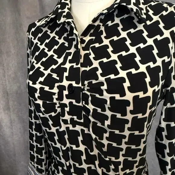 Laundry by Shelli Segal Size 2  Black & White blue bow Geometric Print Dress - Picture 6 of 12